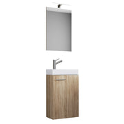 LineaViva Mobile Sospeso con lavabo in ceramica di alta qualità e specchio con luce a led, Rovere Sonoma , lavabo Bianco