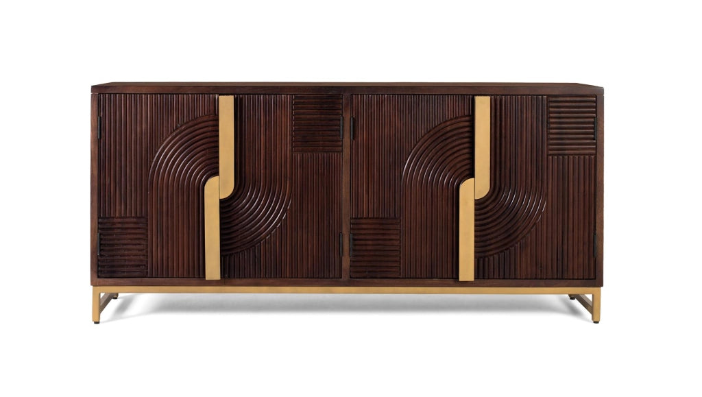 Credenza in legno massello con quattro ante e dettagli dorati