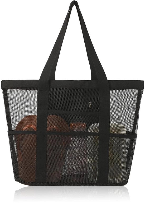 Borsa da spiaggia per tutta la famiglia, grande capacità, borsa da spiaggia in mesh con chiusura a zip e tasca impermeabile, borsa da spiaggia leggera per piscina, picnic, viaggi