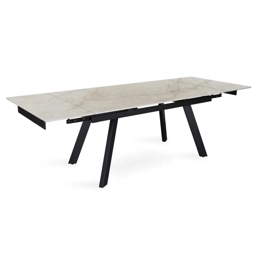 Tavolo allungabile LAROS – 160 a 240 cm – Piano in pietra marmorea beige – Struttura in metallo – Design di alta gamma