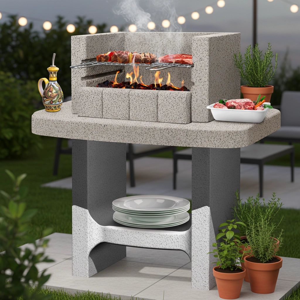 Barbecue siena-lm 78 x 55 x 94,1 cm in calcestruzzo con griglia regolabile