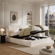 Letto imbottito con contenitore idraulico e testiera, 180x200 cm, cord beige
