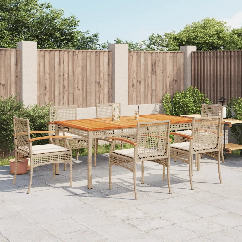 Set da Pranzo da Giardino 7 pz con Cuscini Beige in Polyrattan