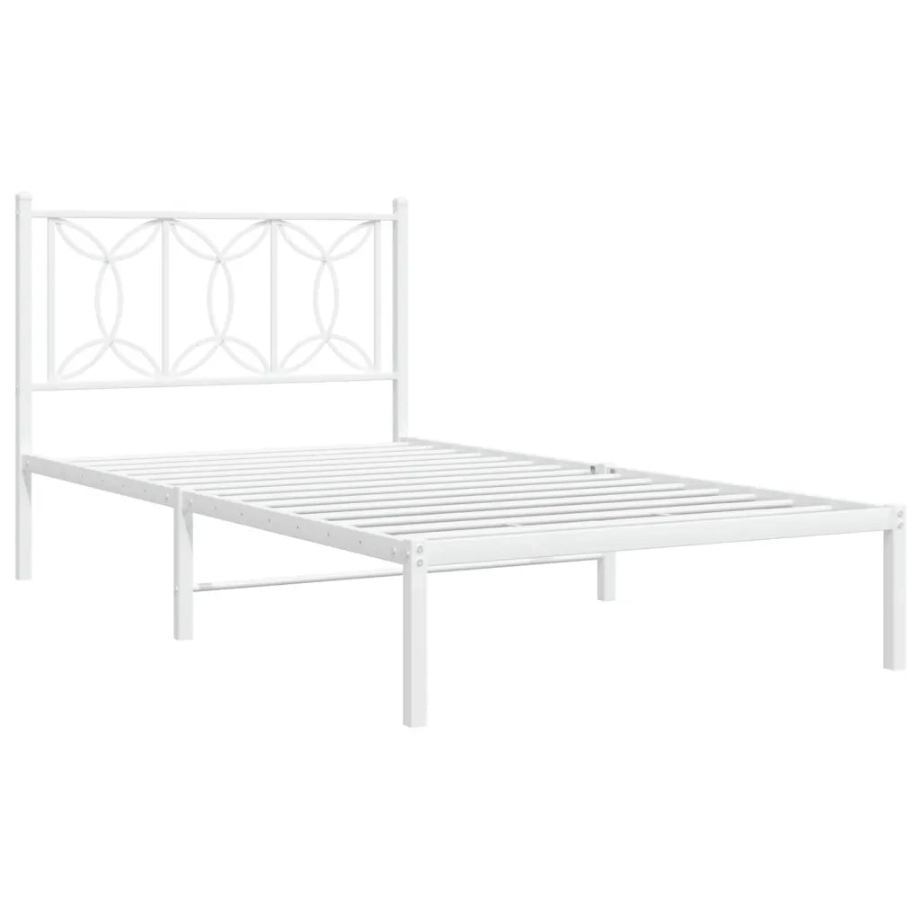 Letto singolo | Letto per adulti | Giroletto con Testiera Metallo Bianco 100x200 cm