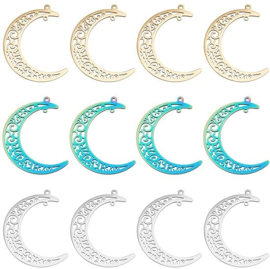 Accessori da giardino 12 pezzi - Manico/Hanger - Disegno a filigrana/Fiorale - Colore oro/arcobaleno - Acciaio inossidabile - Foro: 1,5 mm - Decorazioni per giardino