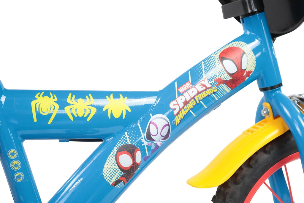 Bicicletta per Bambini 14" Marvel Spidey Freni Caliper e Stabilizzatori in Acciaio Hi-Ten Azzurro