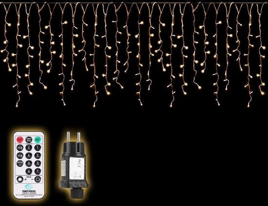 Illuminazione di Natale tenda led esterna 5 m catena di luce a pioggia di ghiaccio con comando a distanza timer finestra 8 modalità luce calda bianca