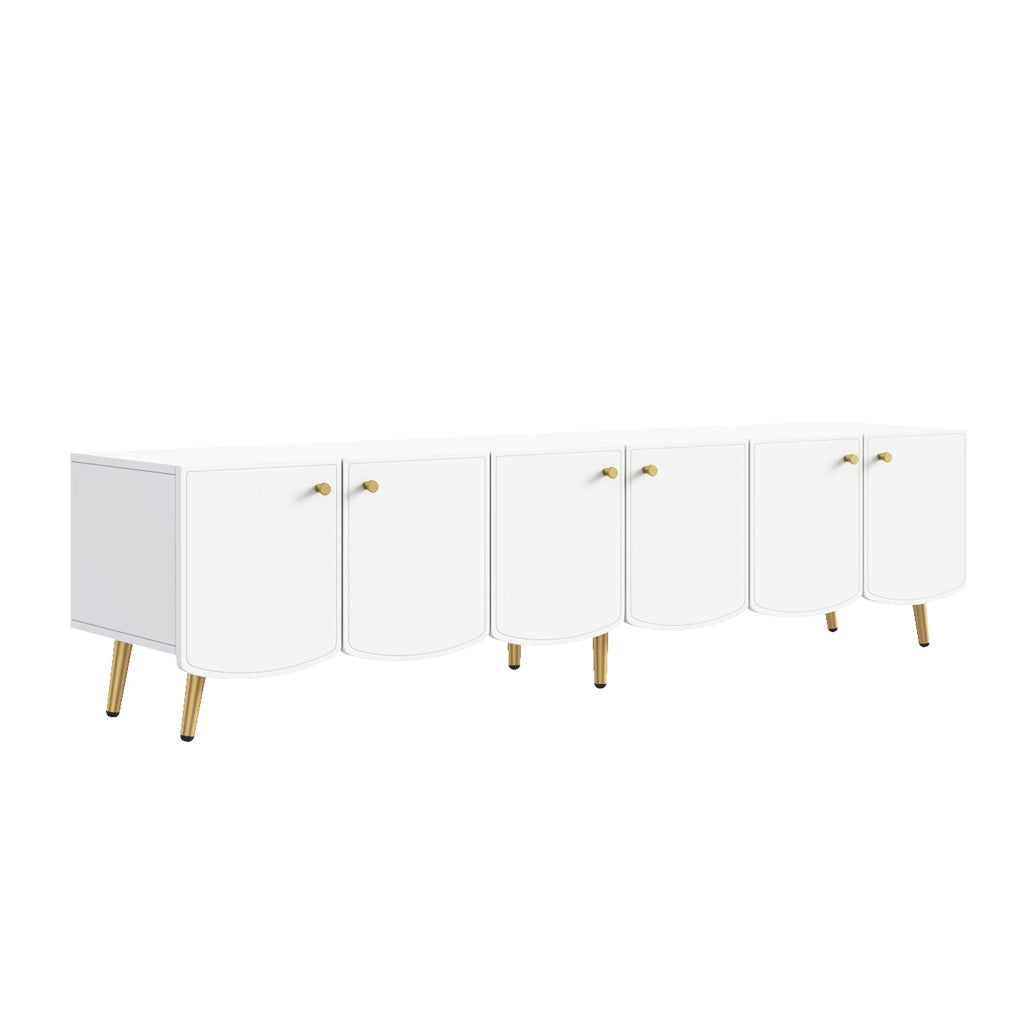 Mobile TV con 6 ante - per soggiorno - in truciolare - bianco e oro - 180x40x45 cm