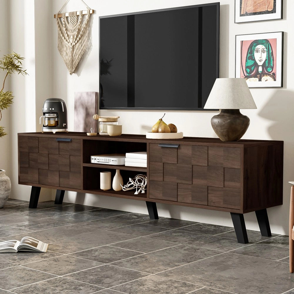 Mobile TV con 2 Ante e 2 Ripiani Aperti ¨C Xylo ¨C Legno Scuro 160x35x45 cm