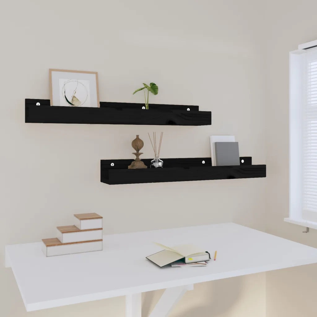 Mensole da Parete 2 pz Nero 80x12x9cm in Legno Massello di Pino 823593