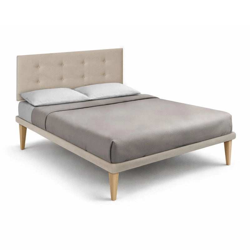Letto imbottito Matrimoniale 160x200 cm Button - Con rete,Microfibra,Sabbia