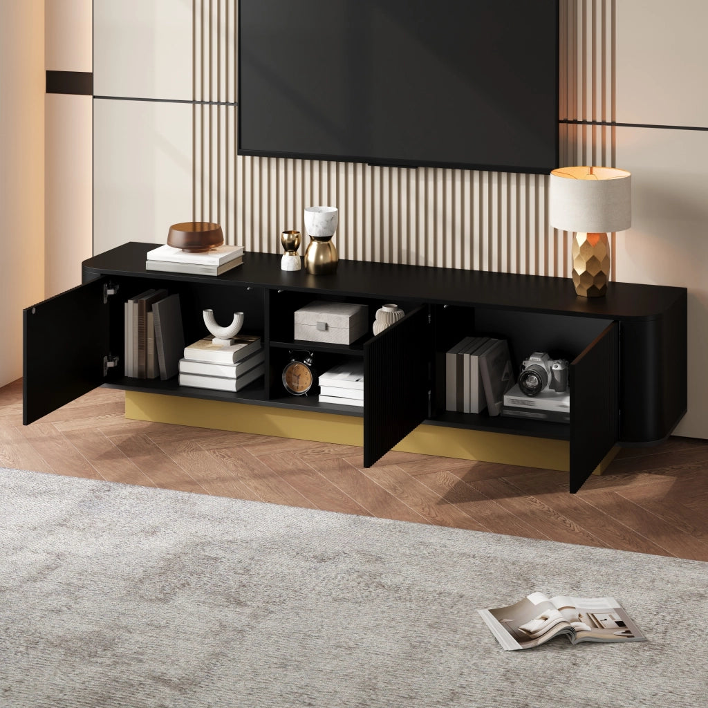 Mobile Porta TV 170 cm Nero Moderno con Angoli Arrotondati e 3 Ante
