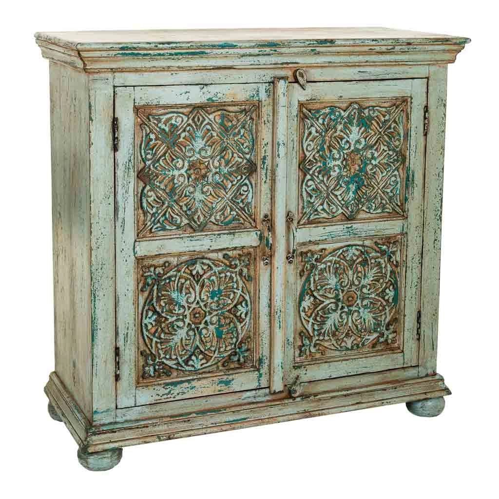 Mobile da ingresso artigianale in legno blu 90x40x90h cm