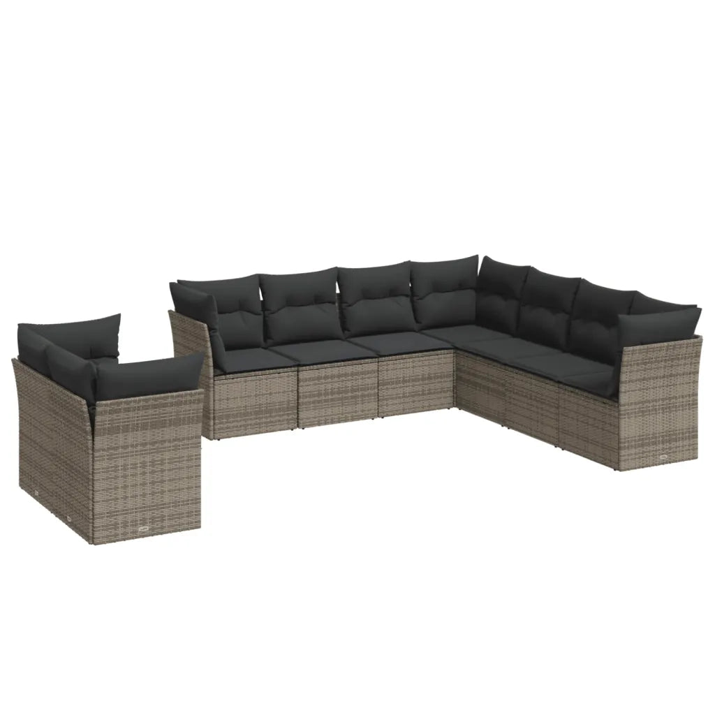 Set Divano da Giardino 9 pz con Cuscini Grigio in Polyrattan 3249679