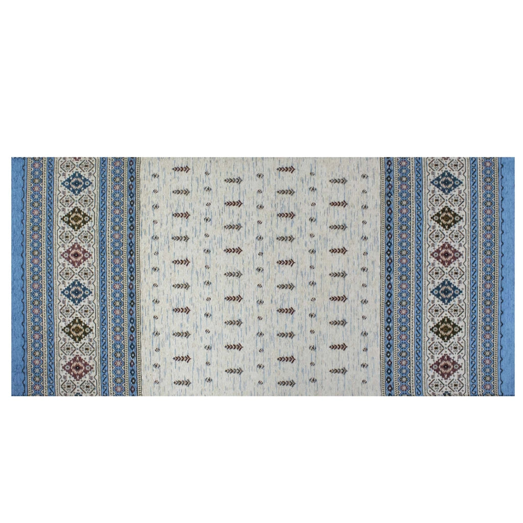 Tappeto Arredo Moderno Morbido in Ciniglia Ingresso Antiscivolo Prodotto Italiano  Soggiorno Camera Salotto Disegni Piazzati Cotone Varie Misure Grande Loom/Azzurro - 175x280 cm