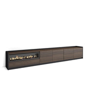 Mobile TV Soggiorno, 310x50x37 cm, Per TV fino a 80", Camino elettrico, Rovere scuro e Nero