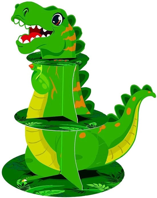 Supporto per torte Dinosauri - Ospita cupcake - Torre per dessert - Decorazione per feste - Riciclabile - 30x33cm - Supporto per cupcake
