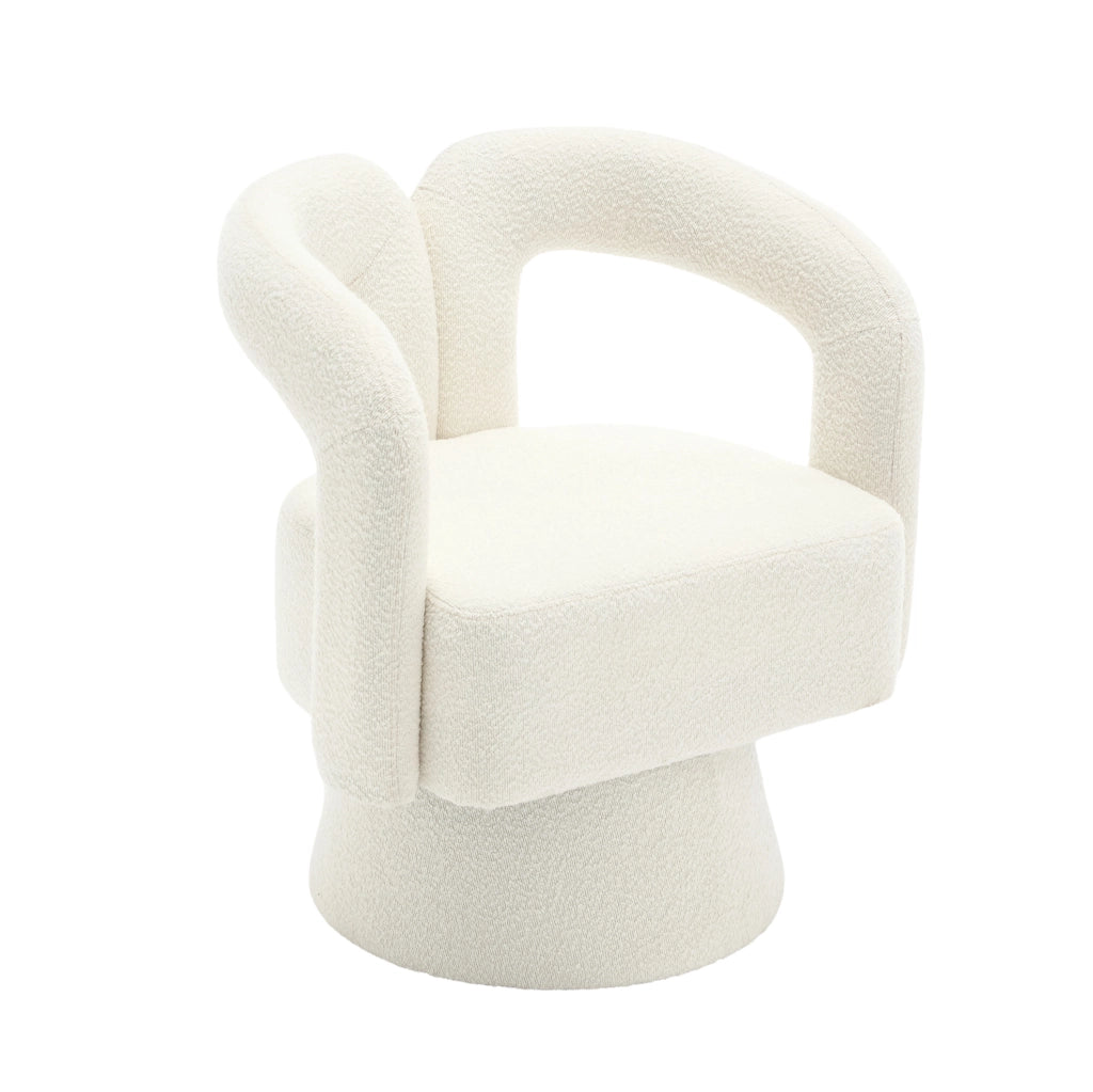Poltrona girevole 360° in bouclé beige; 67 x 55 x 74 cm; con base in metallo