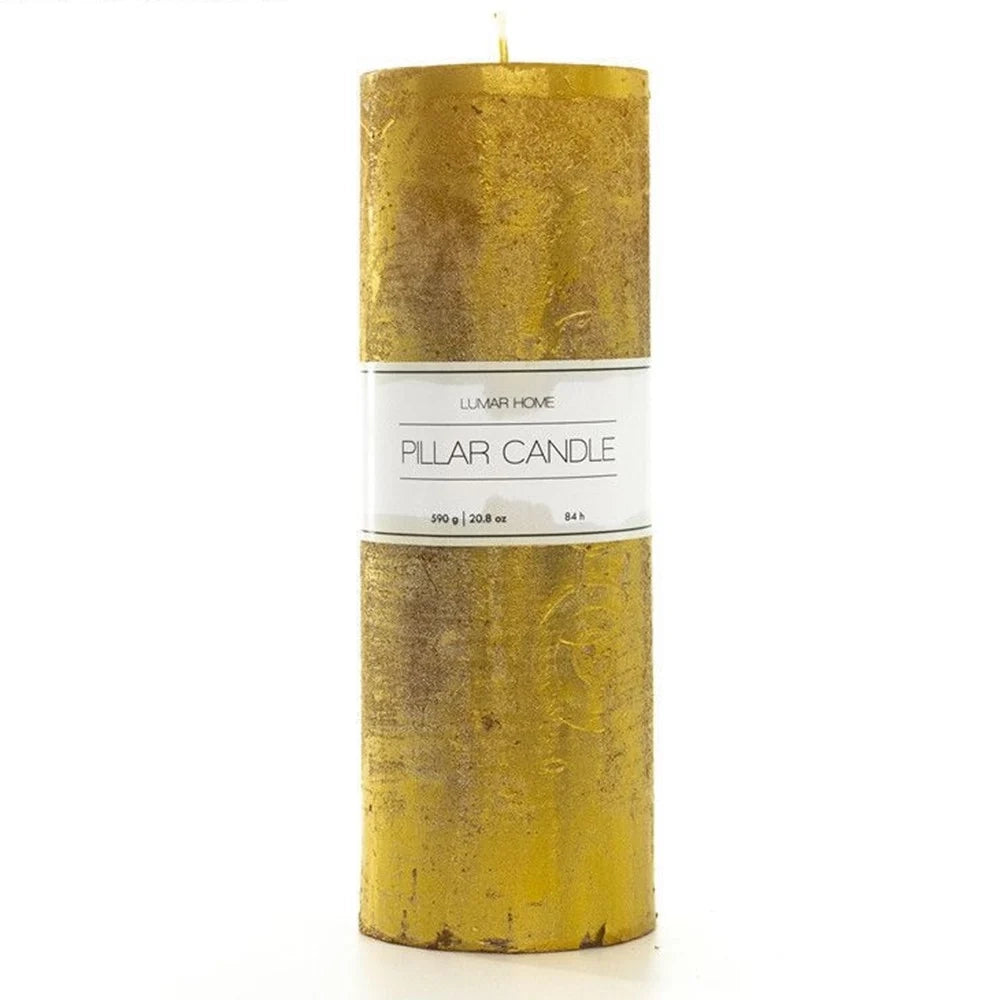 Trade Shop - Set 12 Pz Candela A Colonna Oro 200x70mm Uso Decorativo Da 590g Durata 84h 032241 -