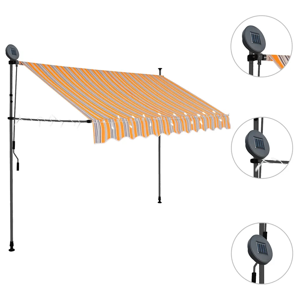 Tenda da Sole Retrattile Manuale con LED-Tenda parasole per Patio 250 cm Gialla e Blu