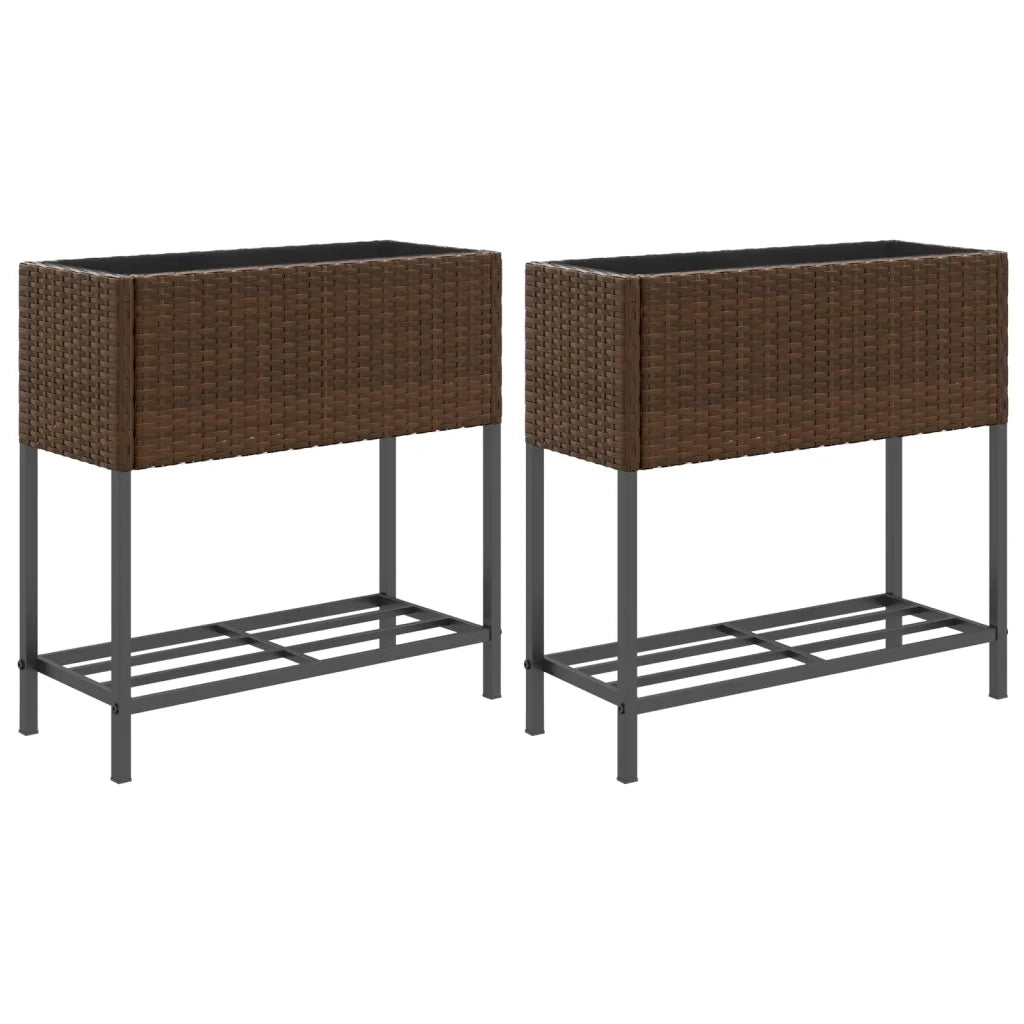 2 pz Fioriere | Cassetta per fiori | Vaso Giardino con Ripiani Marroni 70x28x70cm Polyrattan