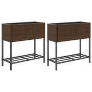 2 pz Fioriere | Cassetta per fiori | Vaso Giardino con Ripiani Marroni 70x28x70cm Polyrattan