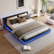 Letto a pavimento 160x200 cm con LED e controllo app in PU nero