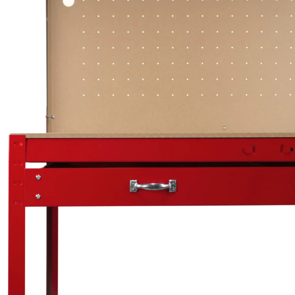 Banco da lavoro con cassetti multiuso da 120 cm con luce LED ripiani e opzioni di stoccaggio intelligenti per garage, officine e magazzini - Capacità di carico 200 kg - Rosso