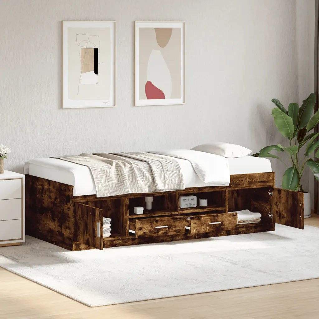Divano Letto con Cassetti senza Materasso-Sofa Letto-Daybed Rovere Fumo 75x190 cm 866442
