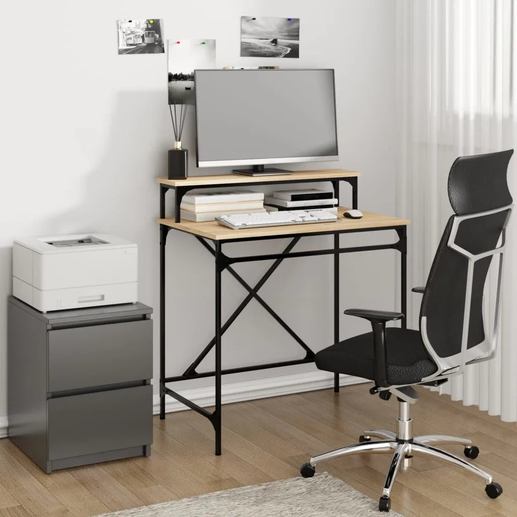 Scrivania | Tavolo da Ufficio Rovere Sonoma 80x50x90 cm Legno Multistrato e Ferro