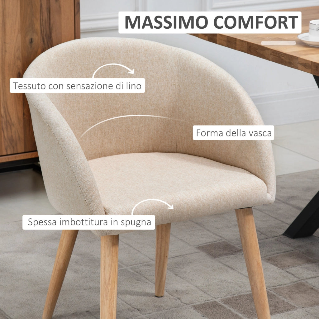 Set di 2 Sedie da Pranzo Stile Scandinavo 55x56x74 cm Imbottite in Tessuto Beige