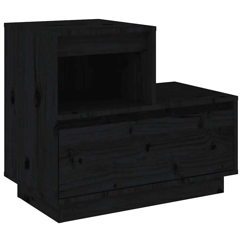 Set di 2 Comodini | Armadio da Notte | Mobiletto da notte Neri 60x34x51 cm in Legno Massello di Pino