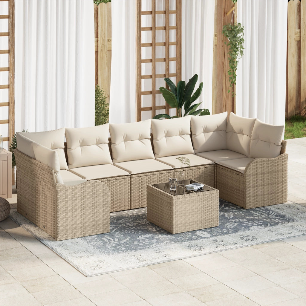 Set divano da giardino  8 pezzi con cuscini Beige Rattan Poliestere