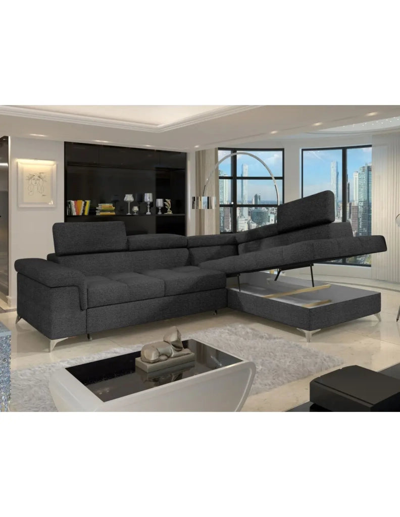Divano letto ad angolo PALAZZO 4 posti grigio scuro - angolo destro con 1 cuscino