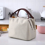 Tas termica per picnic con tessuto oxford impermeabile, striato khaki e bianco
