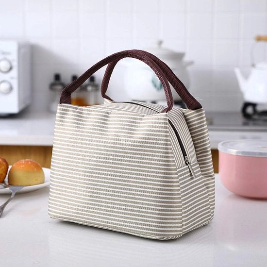 Tas termica per picnic con tessuto oxford impermeabile, striato khaki e bianco