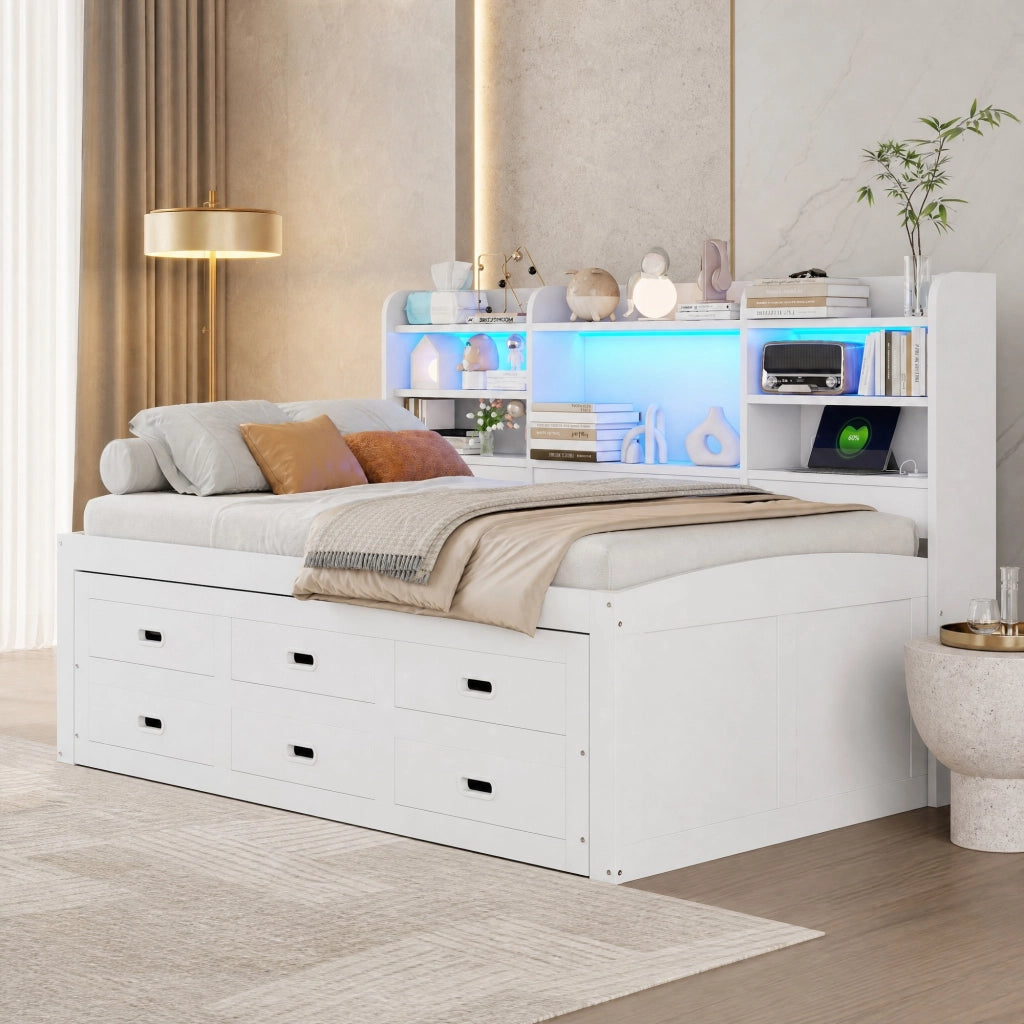 Letto singolo estraibile 90x200 cm con LED, USB-C e cassetti