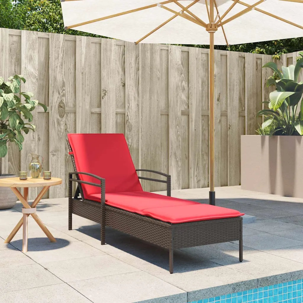 | Lettino da sole | con cuscino Marrone 63 x 200 x 81 cm polyrattan 368306