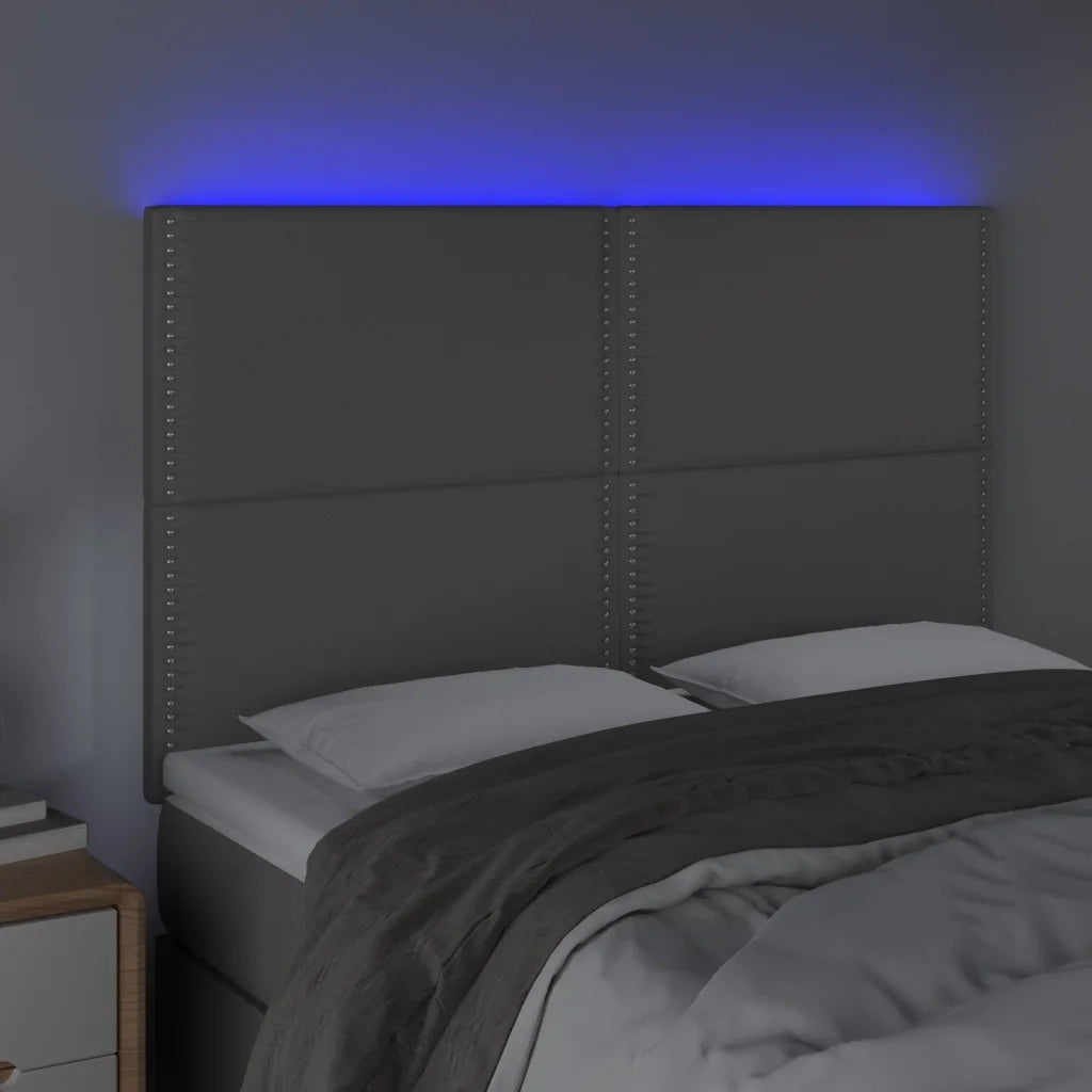 Testiera | Testata a LED Grigio 144x5x118/128 cm in Similpelle