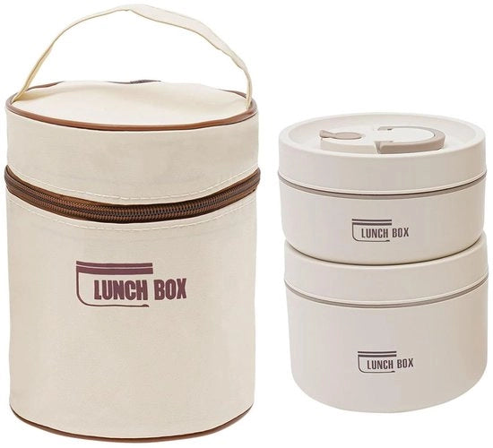 Lunchbox termica 2 in 1 in acciaio inossidabile, contenitore alimentare termico, contenitore alimentare impermeabile per alimenti riscaldati per uso domestico, ufficio, picnic (beige - 440 ml e 600 ml)