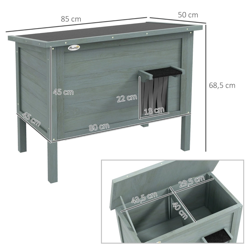 Casetta per gatti da esterno in legno isolata con tetto apribile 85x50x68,5 cm grigio scuro