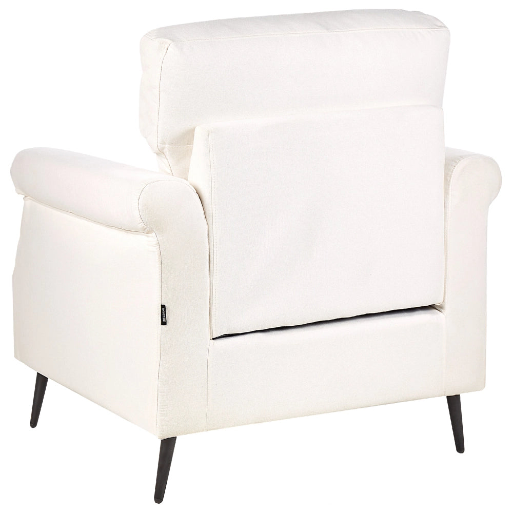 Poltrona Rivestimento in tessuto bianco Gambe in metallo nero Braccioli arrotolati Sfoderabili Stile retrò Soggiorno
