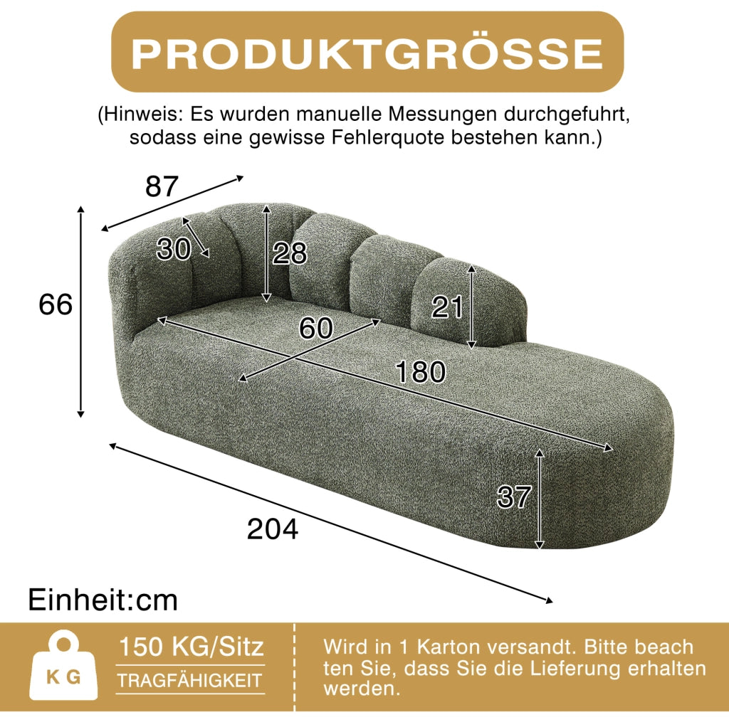 Chaise longue senza braccioli con schienale ondulato in ciniglia verde