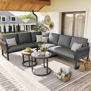 Set lounge da esterno modulare con 2 tavolini regolabili; Olefin grigio