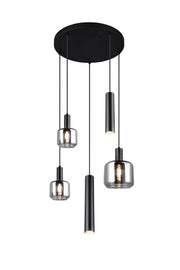 Lampada sospensione moderna nera tonda 5 luci Trio