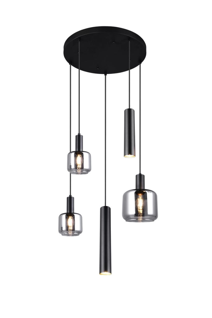 Lampada sospensione moderna nera tonda 5 luci Trio