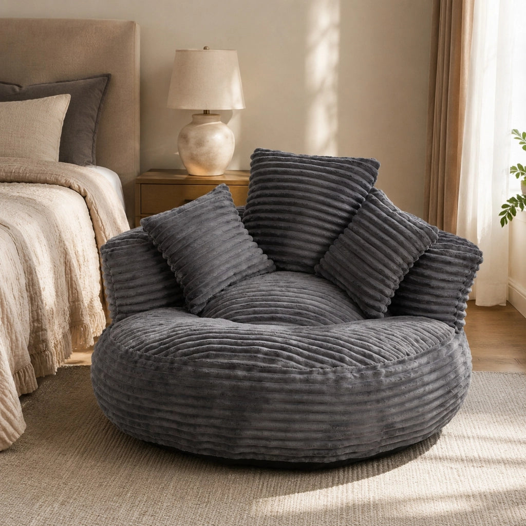 Poltrona sacco in velluto a coste grigio scuro 108x108x52 cm