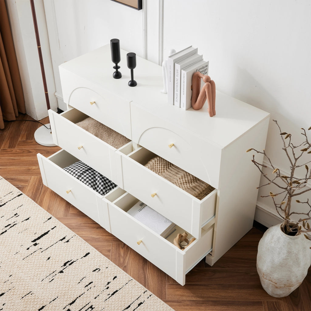 Cassettiera con 6 cassetti in legno truciolare, colore bianco crema, H82 x L120 x P40 cm