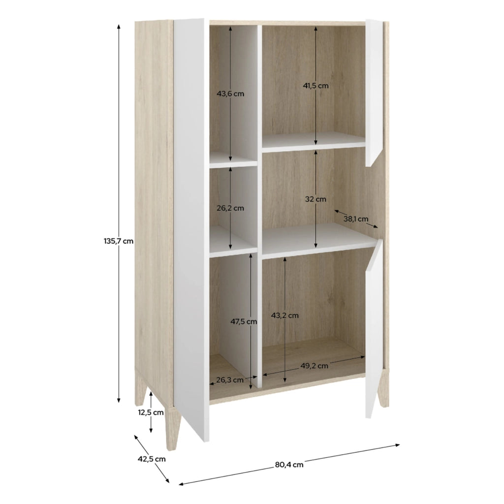 Madia Cleburne, Credenza 4 Ripiani, 43x81x138h cm Bianco
