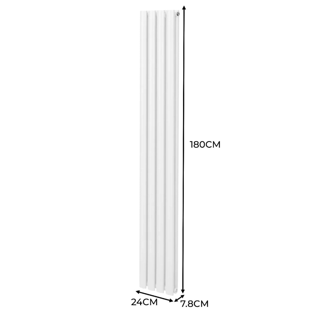 Radiatore a colonna ovale e valvole cromate TRV Designer bianco 1800mm x 240mm